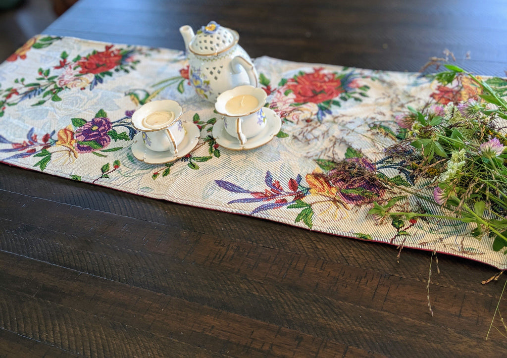 DaDa Bedding Floral Roses Tropical Paradise Birds Woven Tapestry Dining Table Runner (18116)