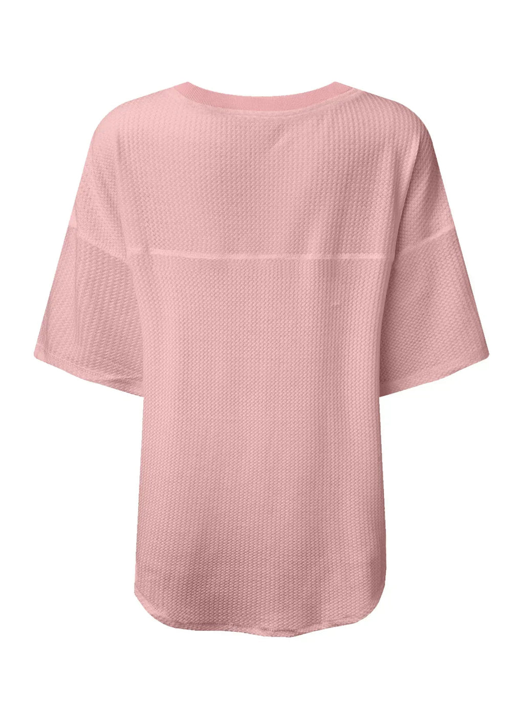 White Waffle Texture V Neck Drop Shoulder Loose Tee