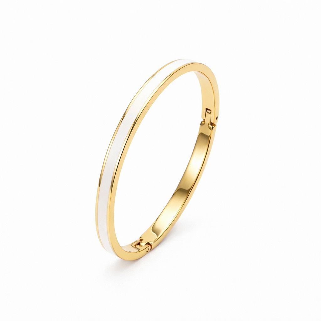 BG301GW B.Tiff "The Hamptons" White Enamel Gold Bangle Bracelet