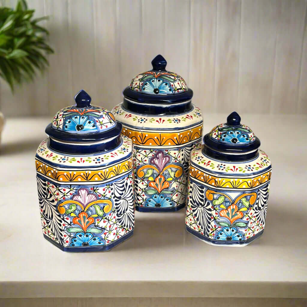 Talavera Canister Set | Colorful Handmade Mexican Kitchen Jars