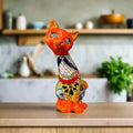 Talavera Curious Cat Statue | Mexican Folk Art Cat Figurine