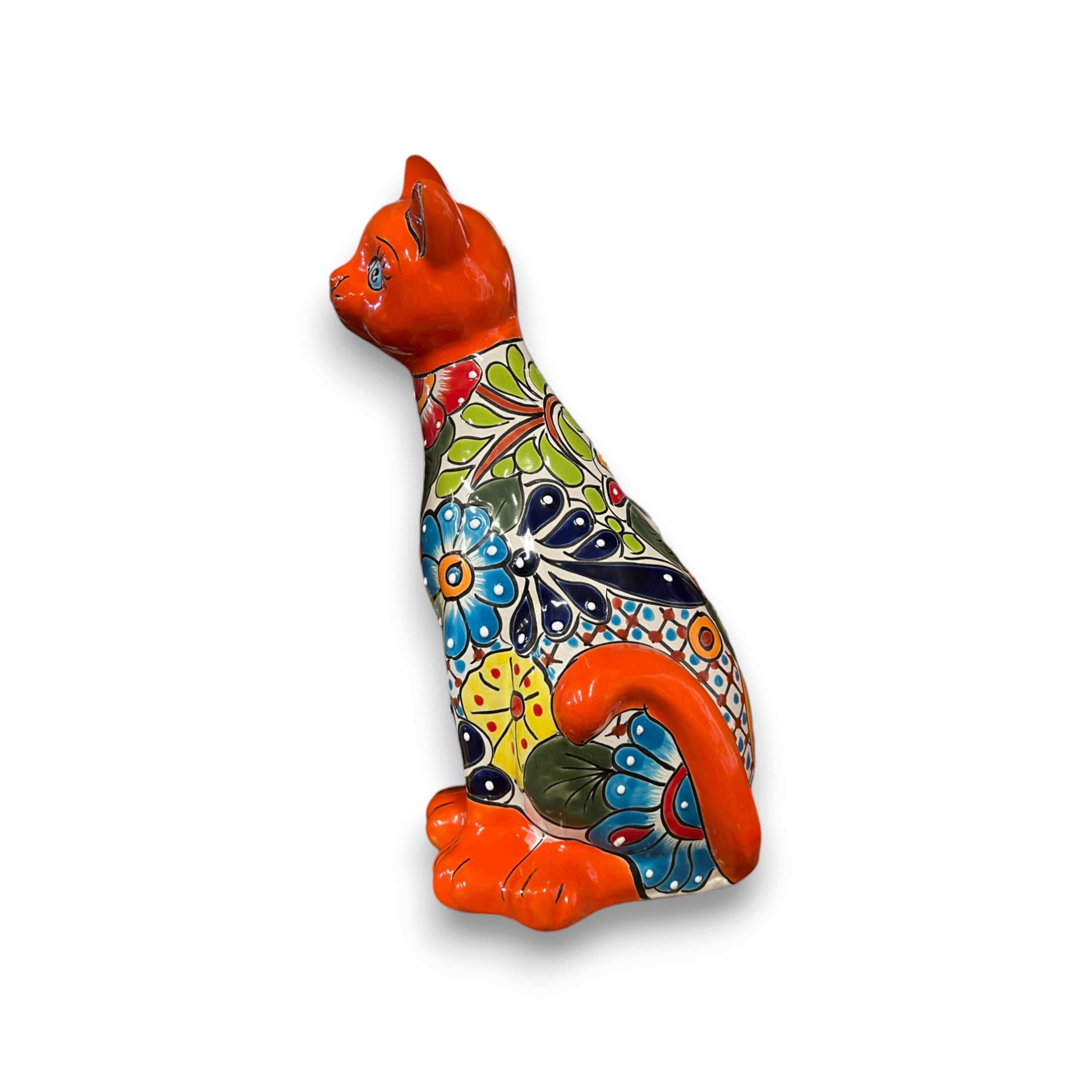 Talavera Curious Cat Statue | Mexican Folk Art Cat Figurine