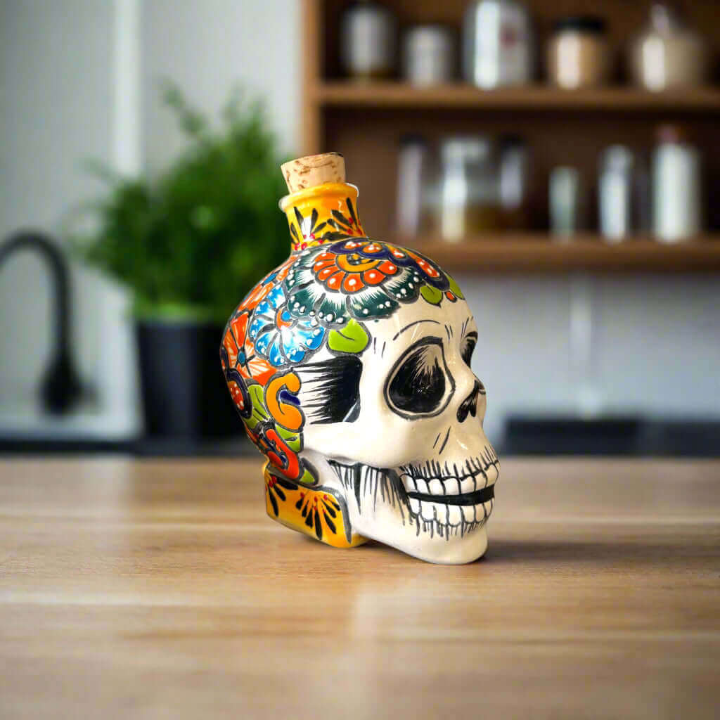 Small Talavera Skull Decanter | Day of the Dead Ceramic Bottle