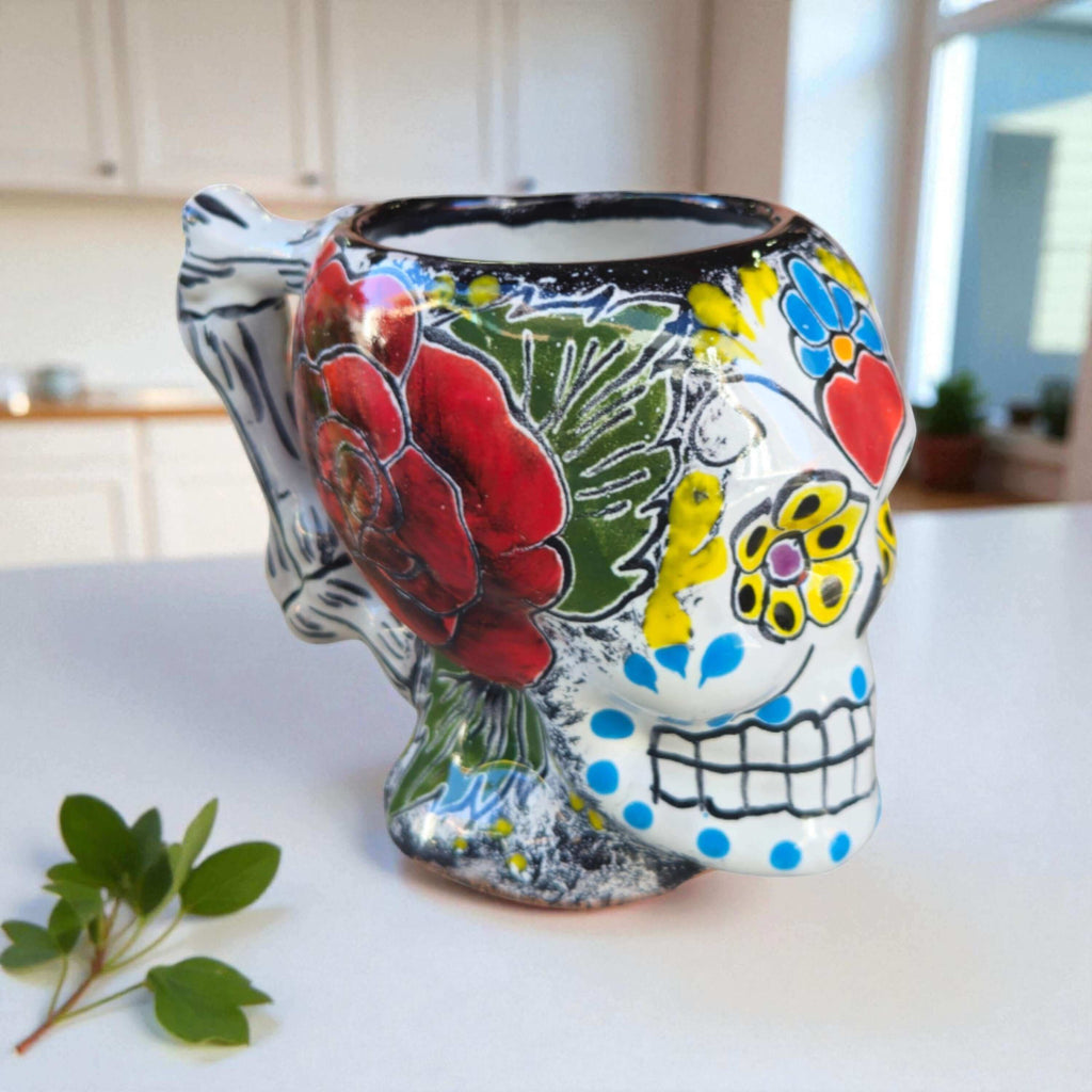 Colorful Talavera Skull Mug | Handmade Ceramic Coffee Cup