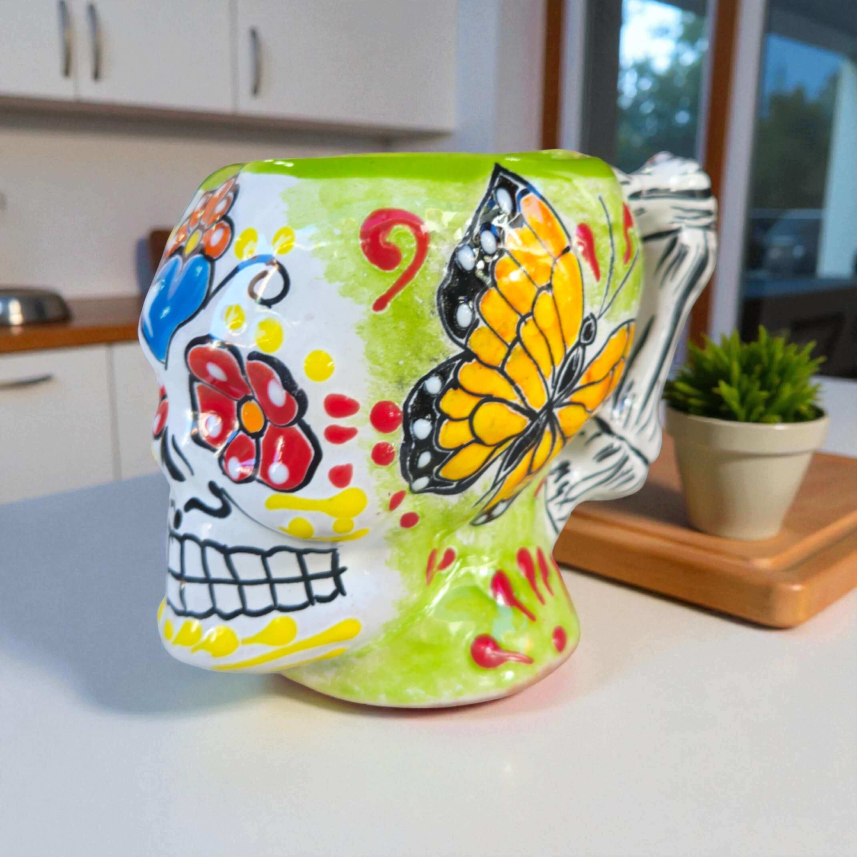 Colorful Talavera Skull Mug | Handmade Ceramic Coffee Cup
