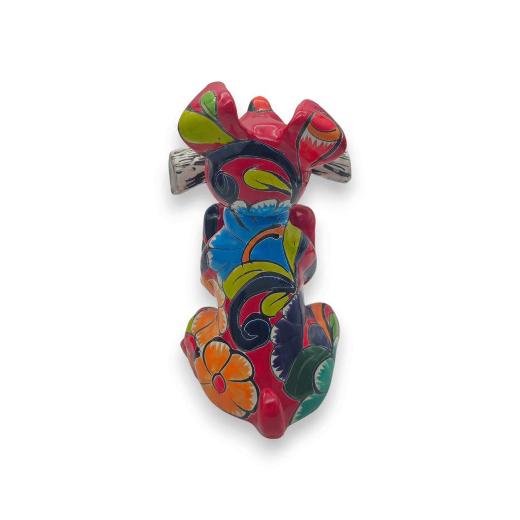 Talavera Dog Holding Newspaper Statue | Colorful Mexican Garden Art