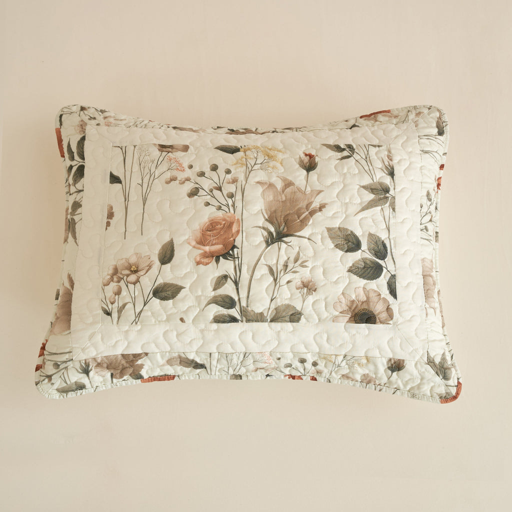 DaDalogy Enchanted Meadow Quilt Set - Victoria Garden Delicate Floral Symphony in Beige, Rose, and Soft Green, Luxuriously Soft Quilted Bedspread Set
