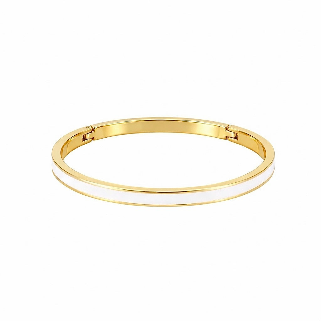 BG301GW B.Tiff "The Hamptons" White Enamel Gold Bangle Bracelet