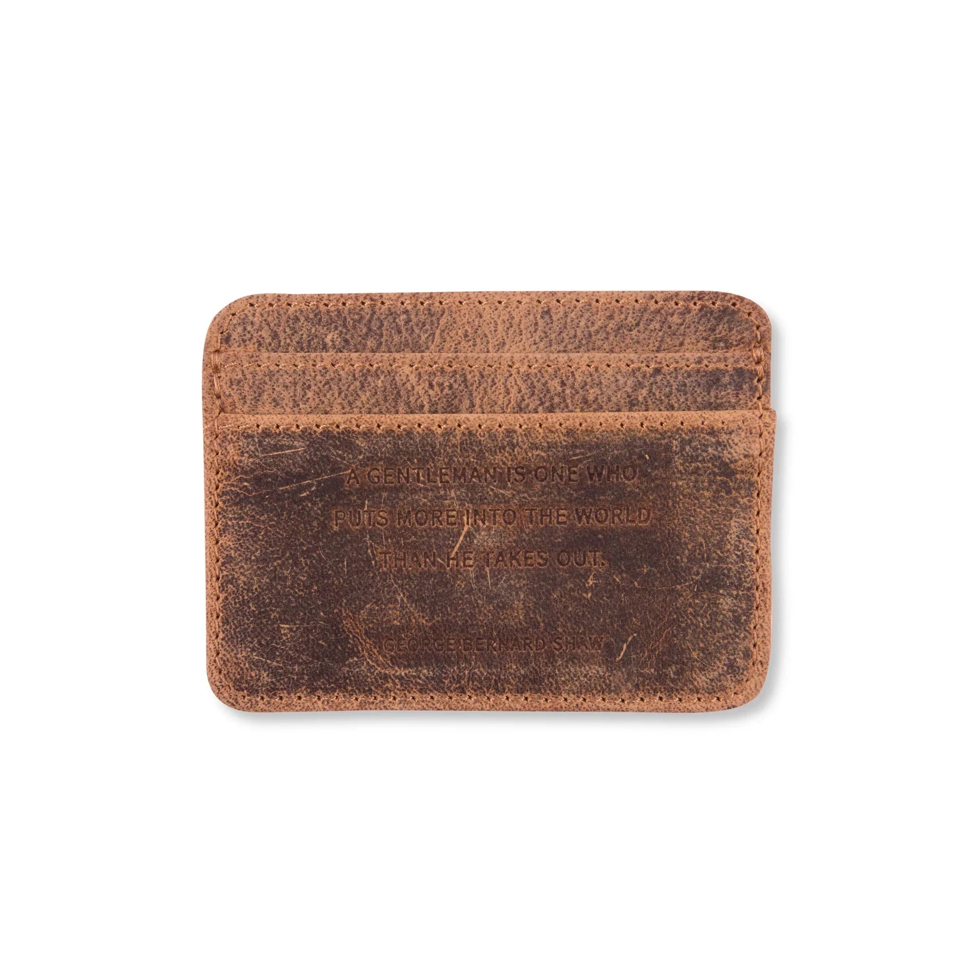 Distressed Leather Card Holder Wallet (George Bernard Shaw Quote) | 3 Colors