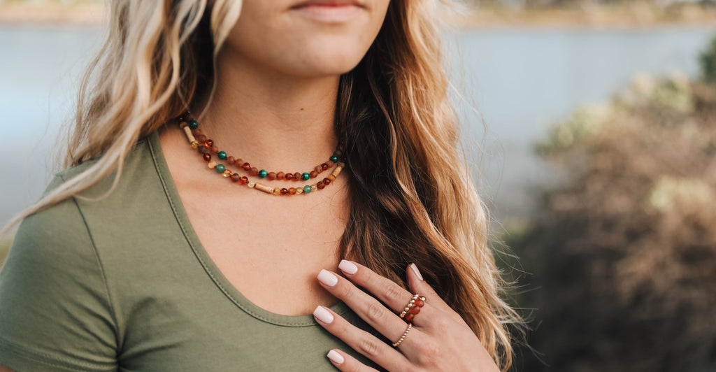 Baltic Sea Amber + Malachite Halo|| Necklace