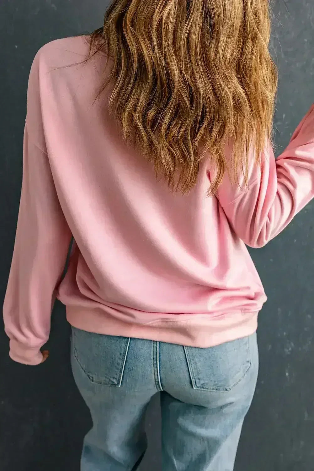 Pink Easter Sequin Egg Graphic Crew Neck Sweatshirt