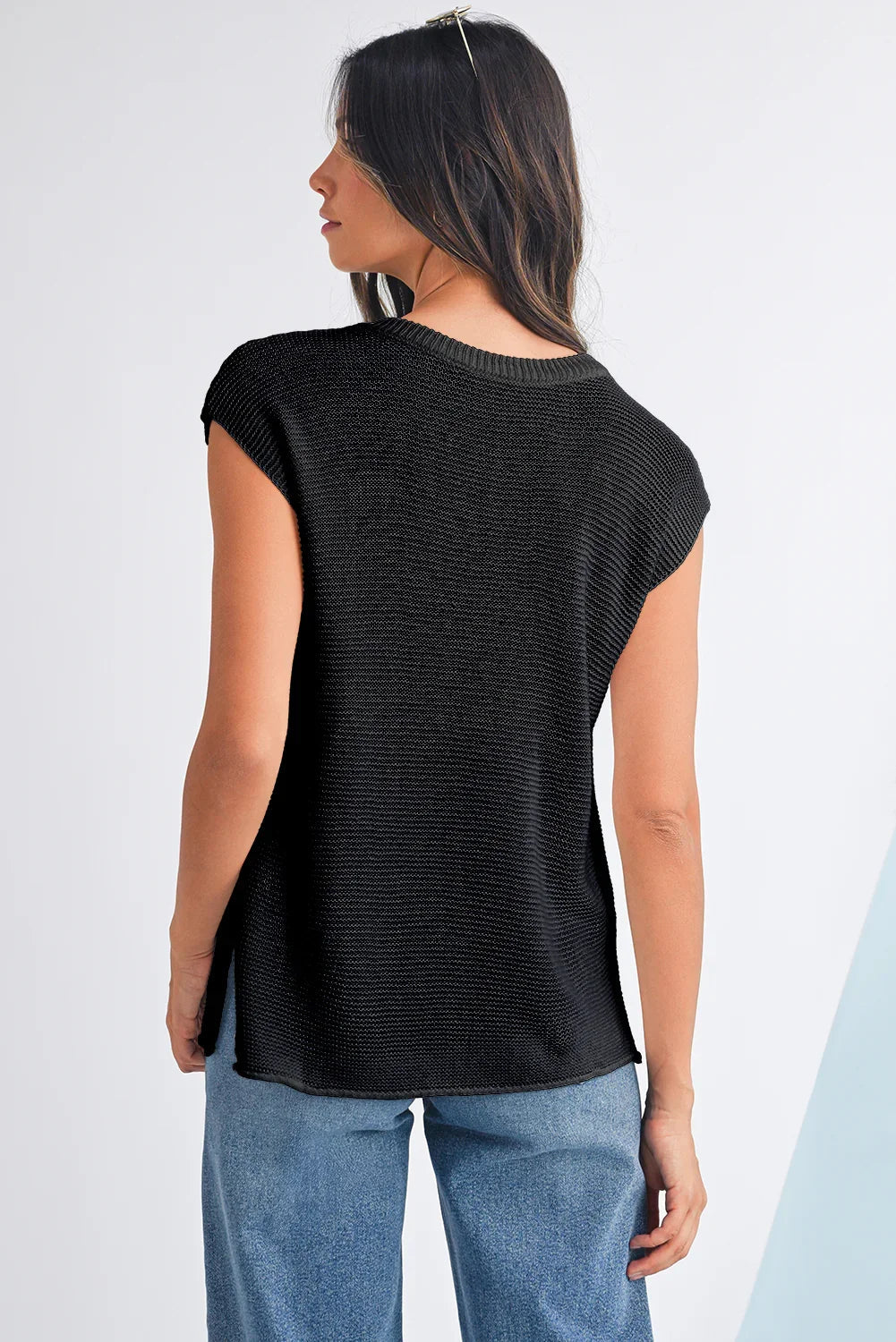 Sachet Pink Solid Color Side Slits Knit Tee