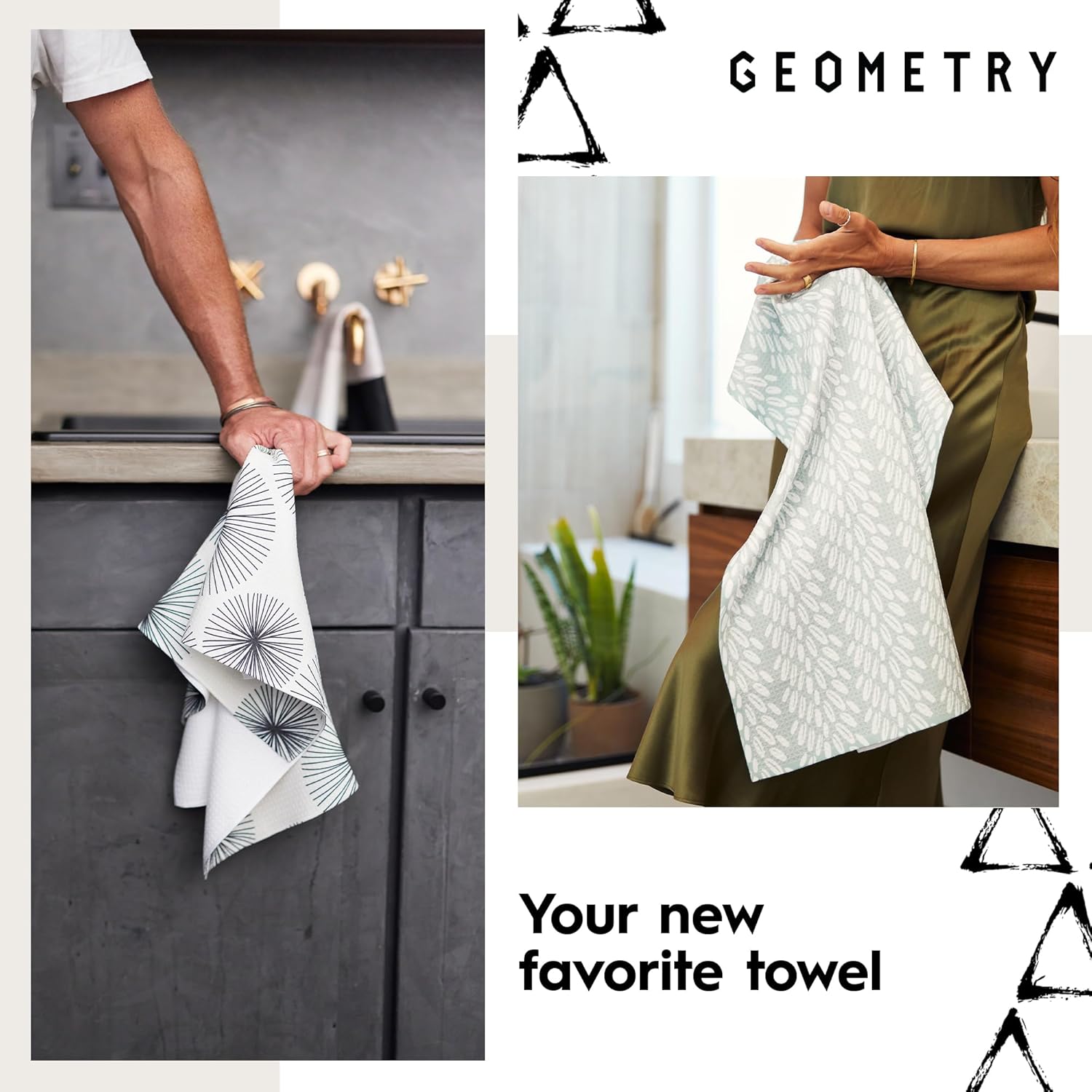 Snowy Days Blue Geometry Tea Towel
