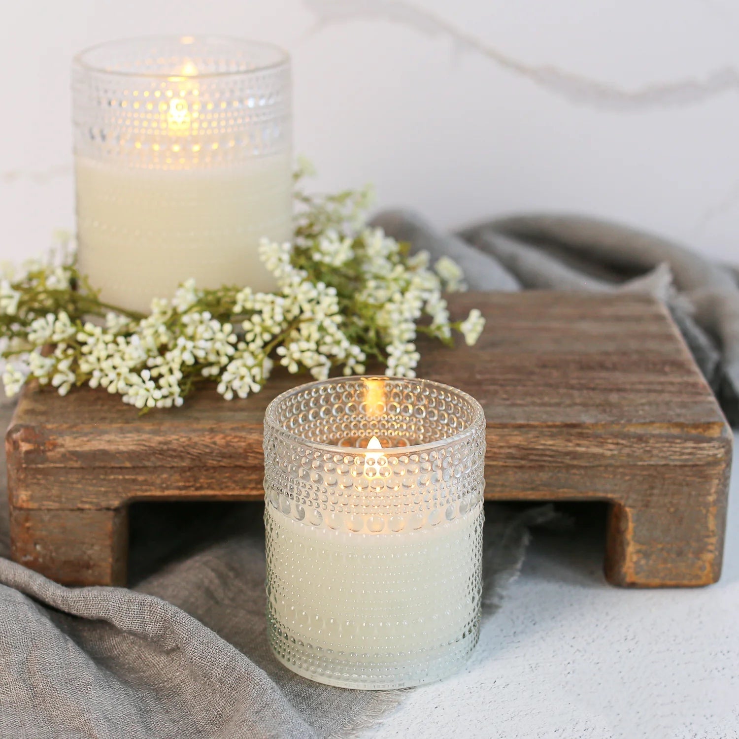 Clear Dotted Bubble Glass 3D Flame LED Candle | 2 Sizes