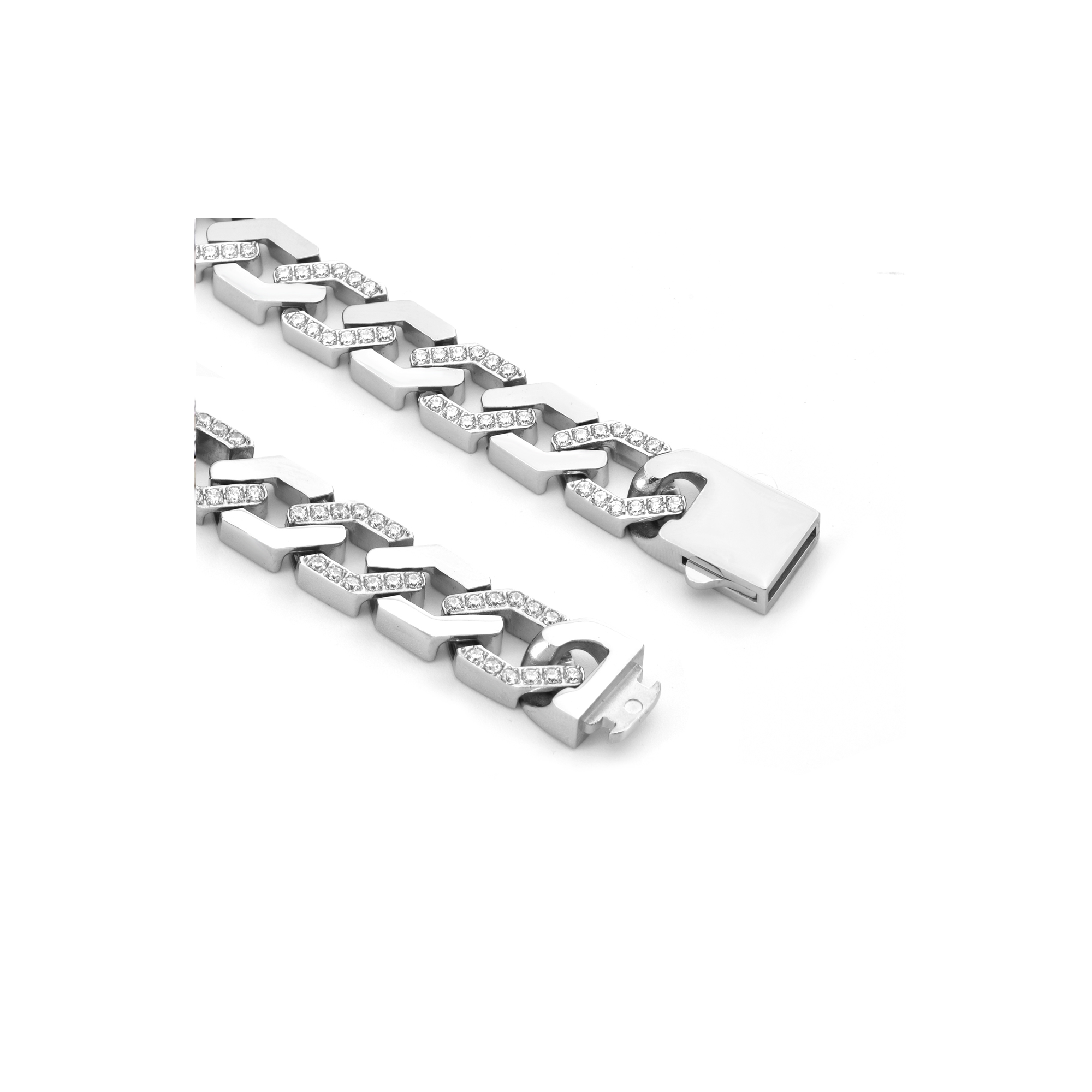 BG101W B.Tiff Pavé High Polish Flat Angular Cuban Link Bracelet