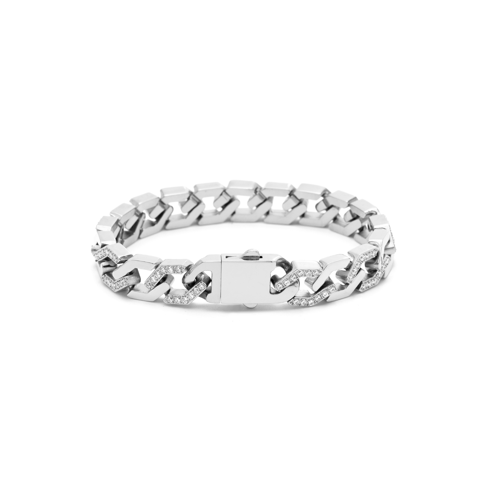 BG101W B.Tiff Pavé High Polish Flat Angular Cuban Link Bracelet