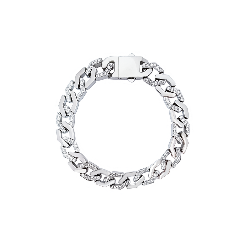 BG101W B.Tiff Pavé High Polish Flat Angular Cuban Link Bracelet