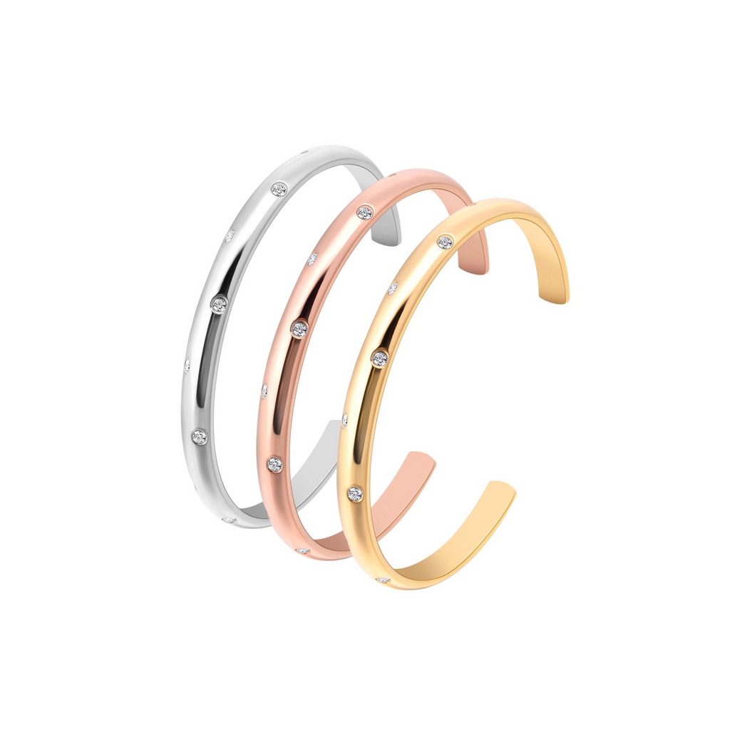 BG608G B.Tiff High Polish Gold 8-Stone Starlight Pave Adjustable Bangle Cuff