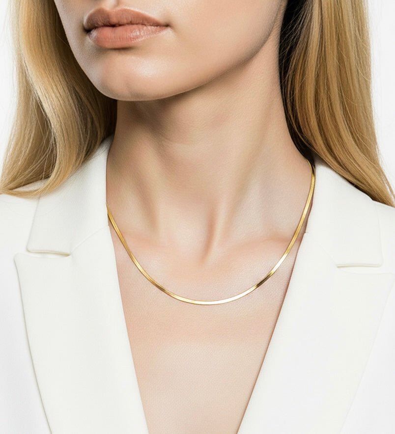 C002G B.Tiff Gold Plated Herringbone Chain Necklace/ 2mm
