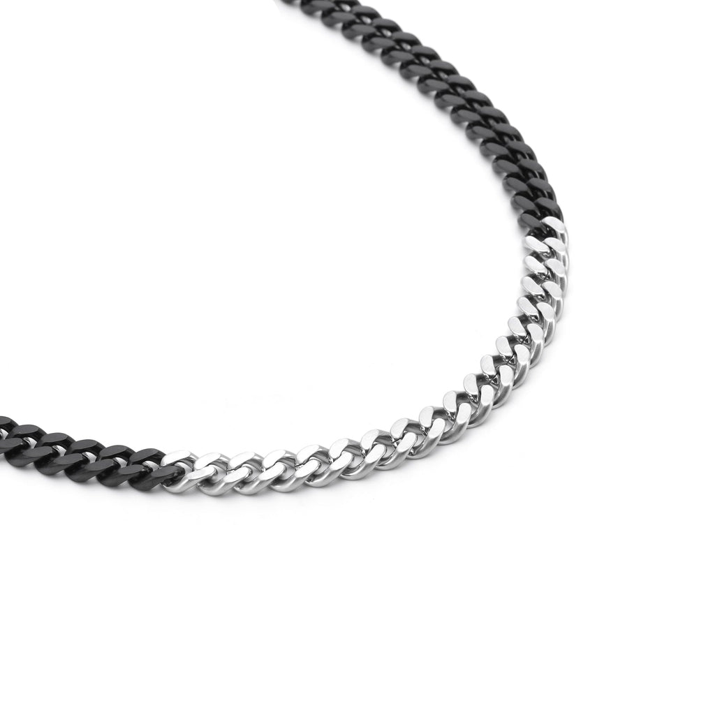 C138BW B.Tiff 2-Tone Matte Black & High Polish Stainless Steel Flat Cuban Link Necklace/ 8mm