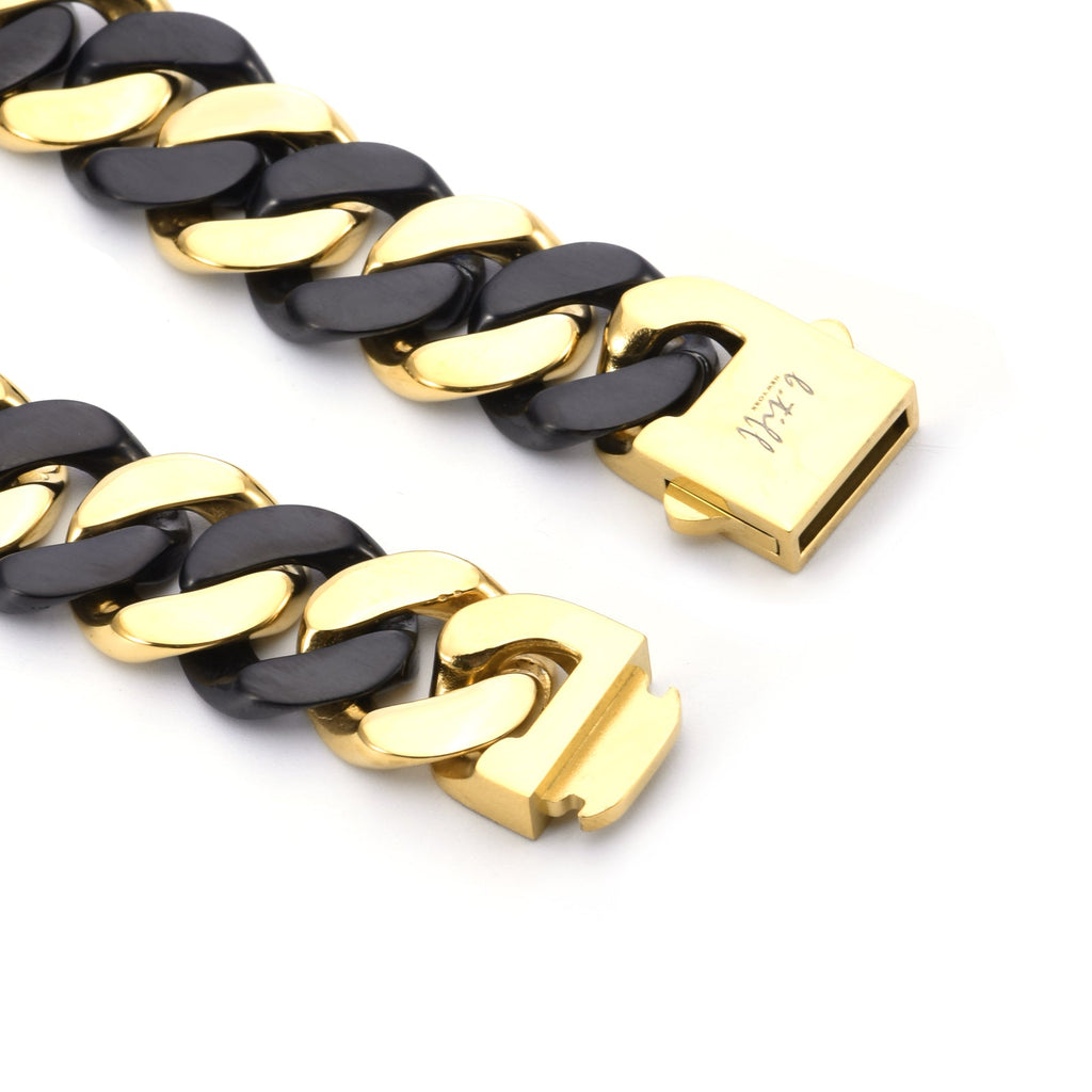 C160BG B.Tiff 2-Tone Black & Gold Flat Cuban Link Necklace/ 16mm