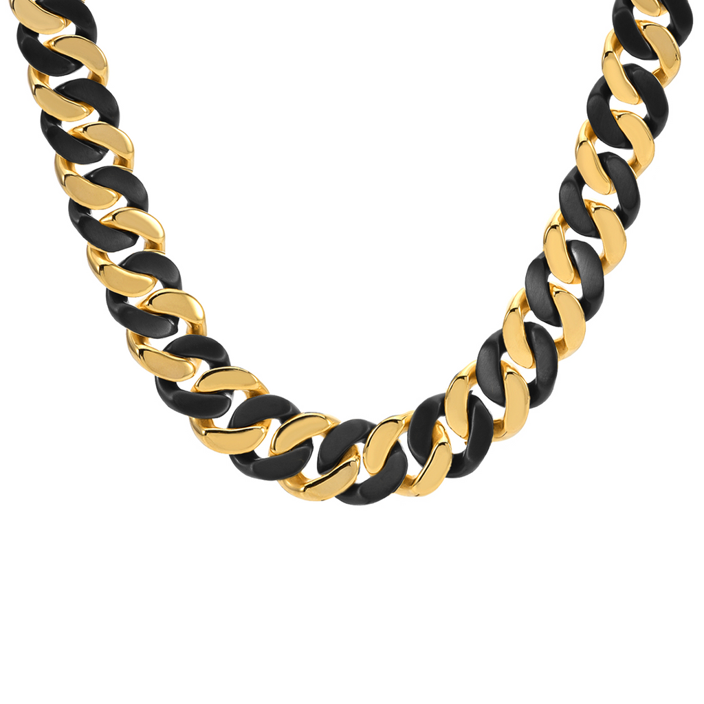 C160BG B.Tiff 2-Tone Black & Gold Flat Cuban Link Necklace/ 16mm