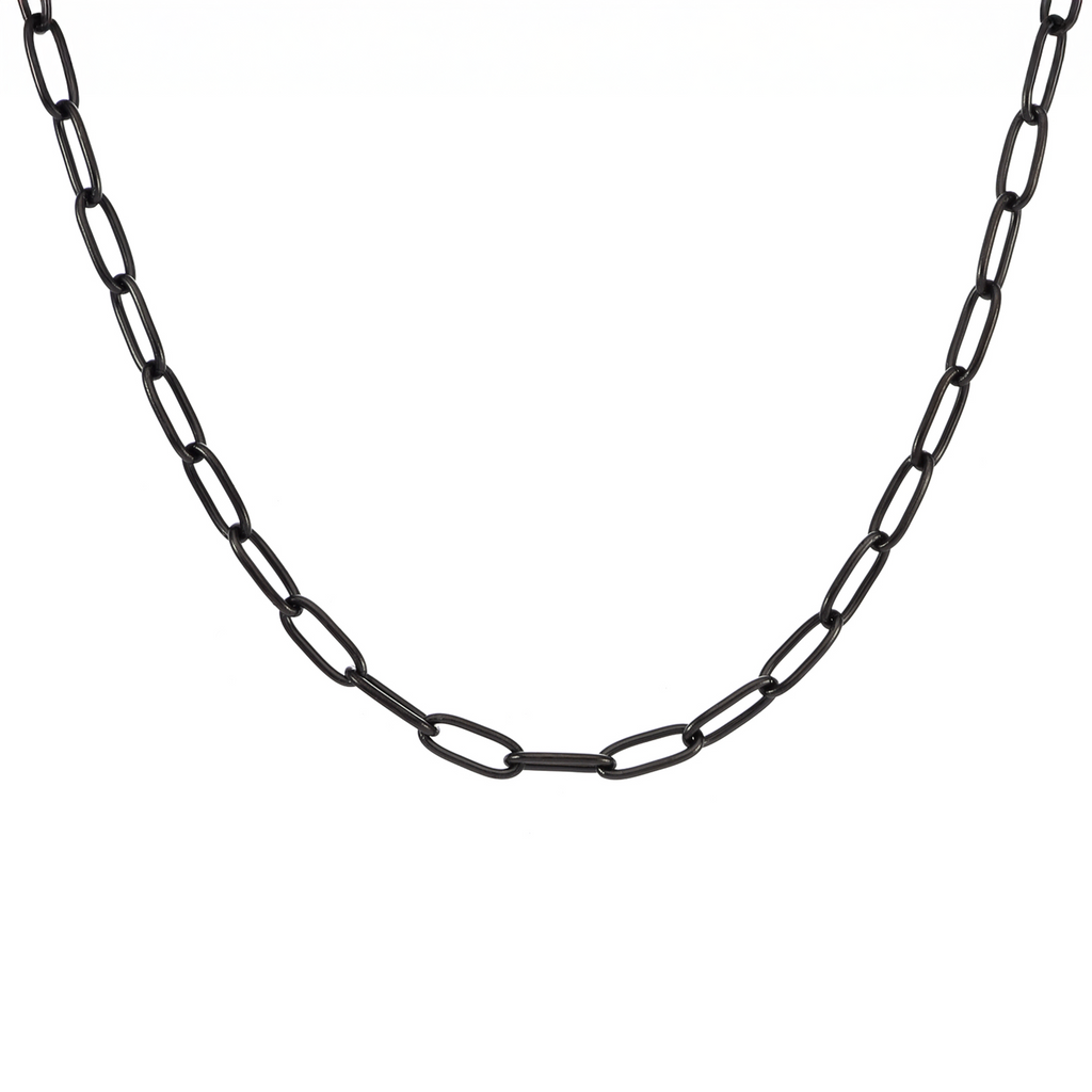 C400B B.Tiff Black 2 Clasps Oval Paperclip Link Chain Necklace/ 32"