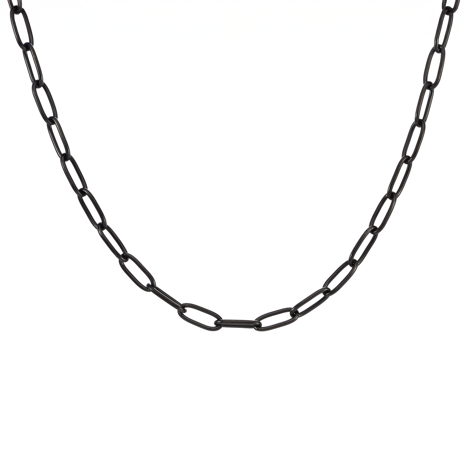 C400B B.Tiff Black 2 Clasps Oval Paperclip Link Chain Necklace/ 32"
