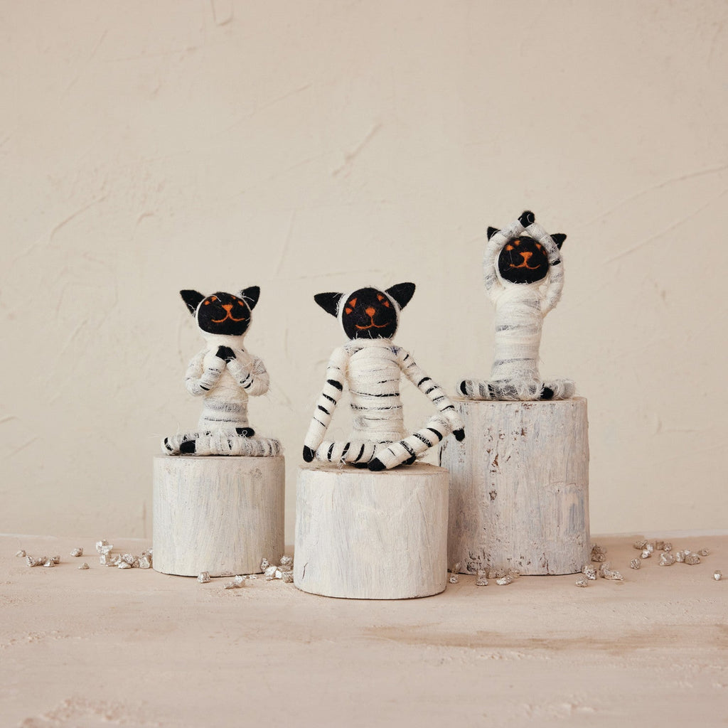 Handmade Wool Felt Mummy Costume Yoga Cat | 3 Styles
