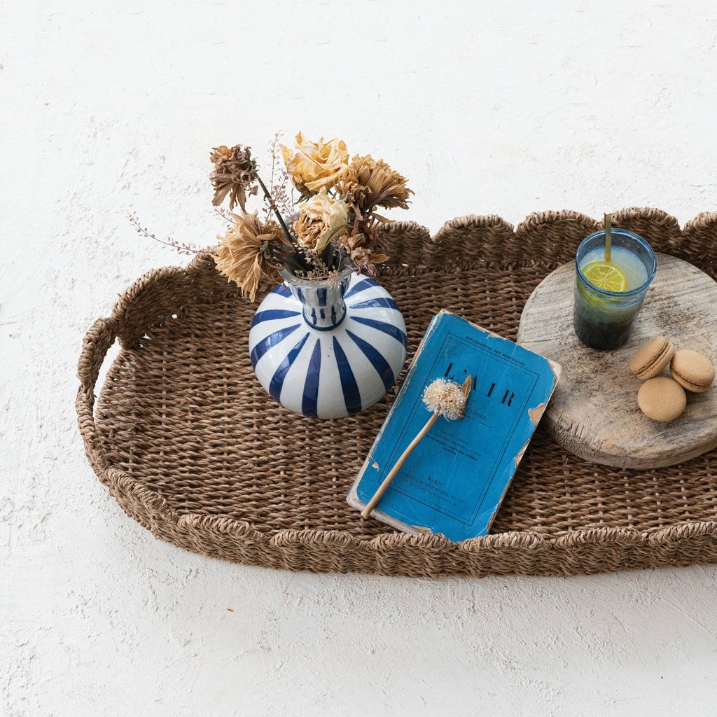 Hand-Woven Bankuan Scalloped Tray with Handles