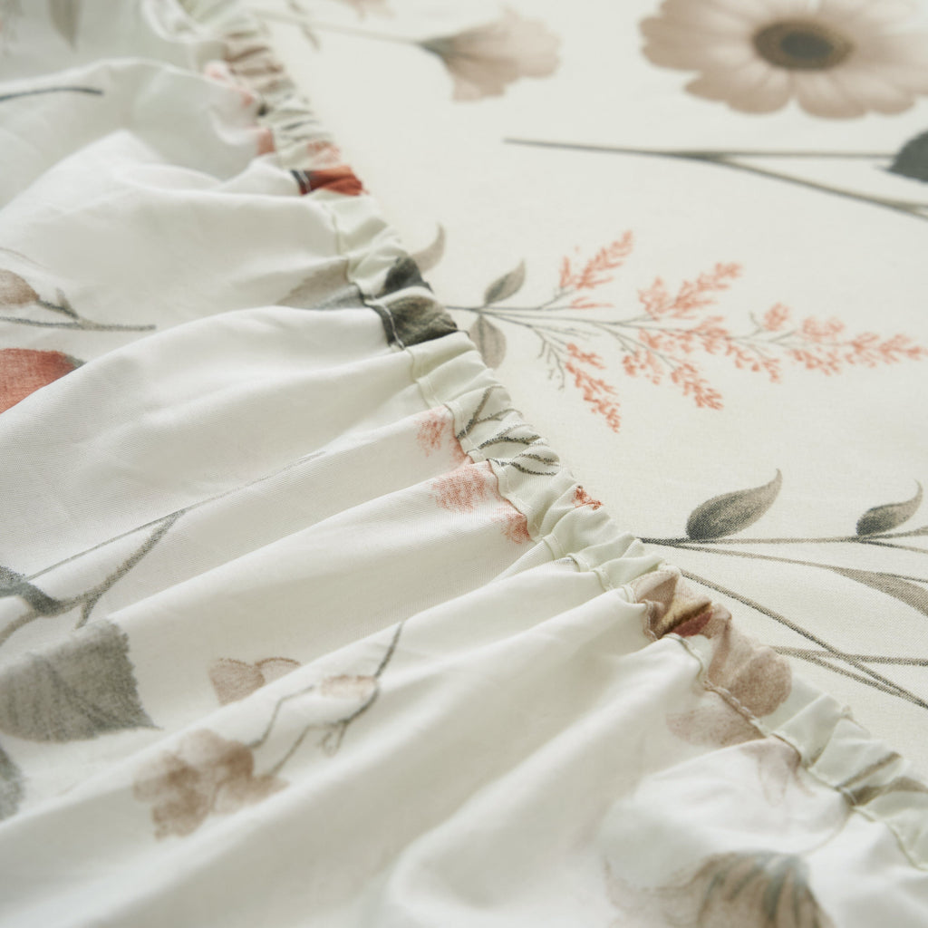 DaDalogy Enchanted Meadow Bed Sheet Set - Floral Harmony in Beige, Rose, and Soft Green, Premium Soft Microfiber, Machine Washable, Deep Pocket 14 - 15 Inches + Flat Sheet