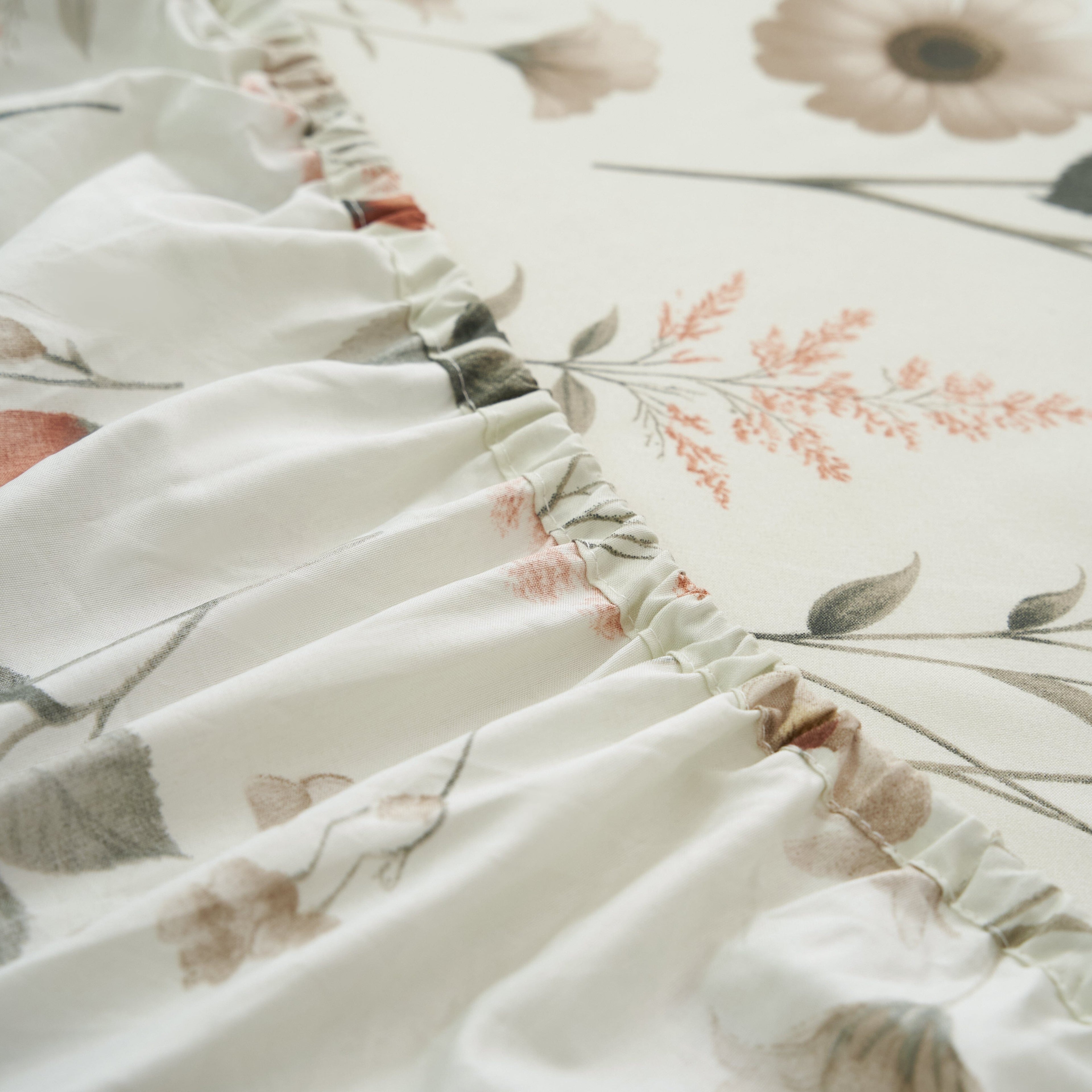 DaDalogy Enchanted Meadow Bed Sheet Set - Floral Harmony in Beige, Rose, and Soft Green, Premium Soft Microfiber, Machine Washable, Deep Pocket 14 - 15 Inches + Flat Sheet