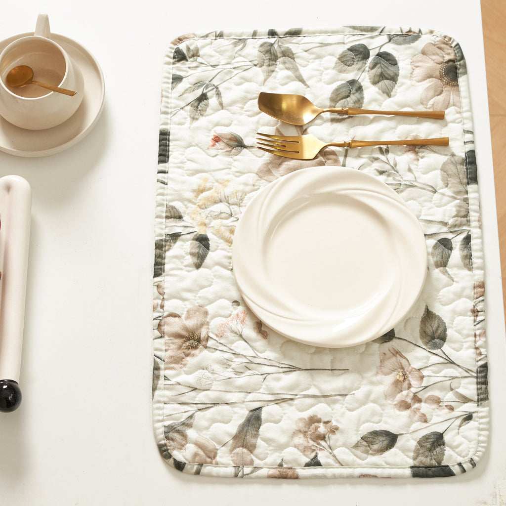DaDalogy Enchanted Meadow Placemats - Set of 4, Floral Elegance in Beige, Rose, and Soft Green, Premium Soft Microfiber, Perfect for Any Meal, 13x19 Inches