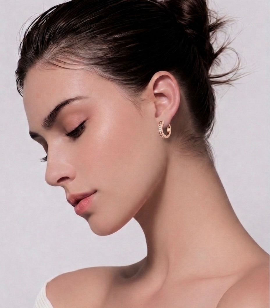 ER305RG B.Tiff Rose Gold Pavé 18-Stone Hoop Earrings