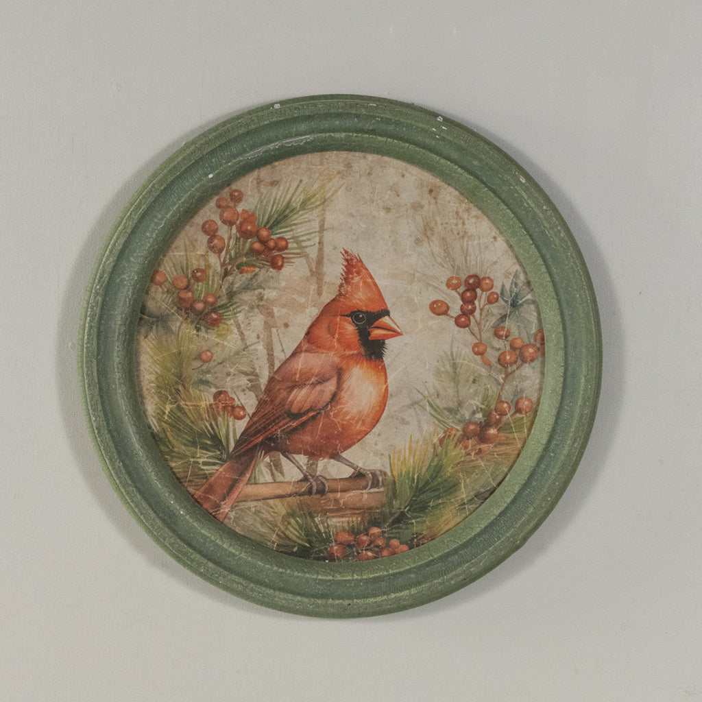 Round Frame Christmas Cardinal Wall Art