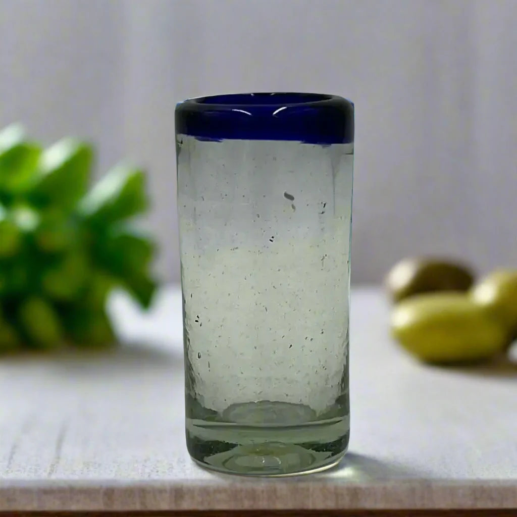 Hand-Blown Mexican Shot Glass | Blue Rim Double Shot Glass Set