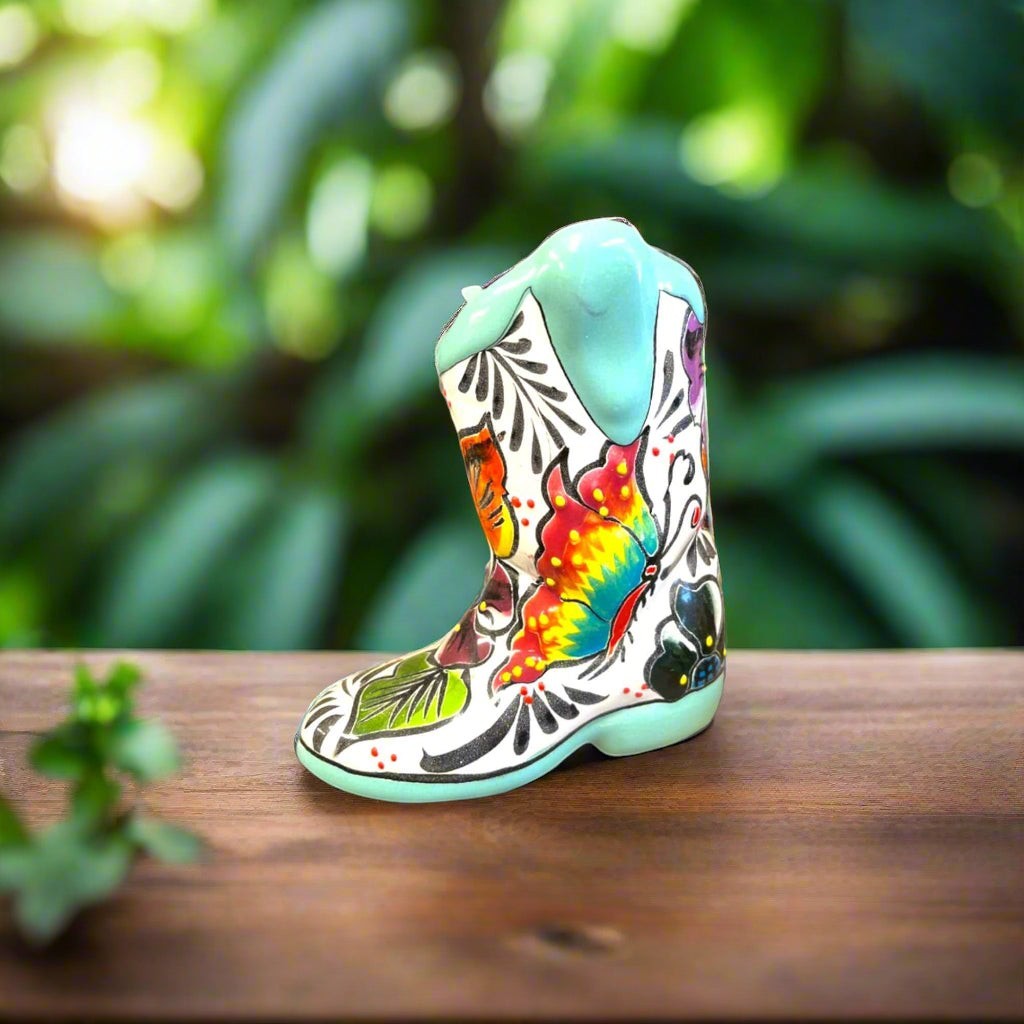 Small Hand-Painted Talavera Mexican Boot Flower Pot | Talavera Planter