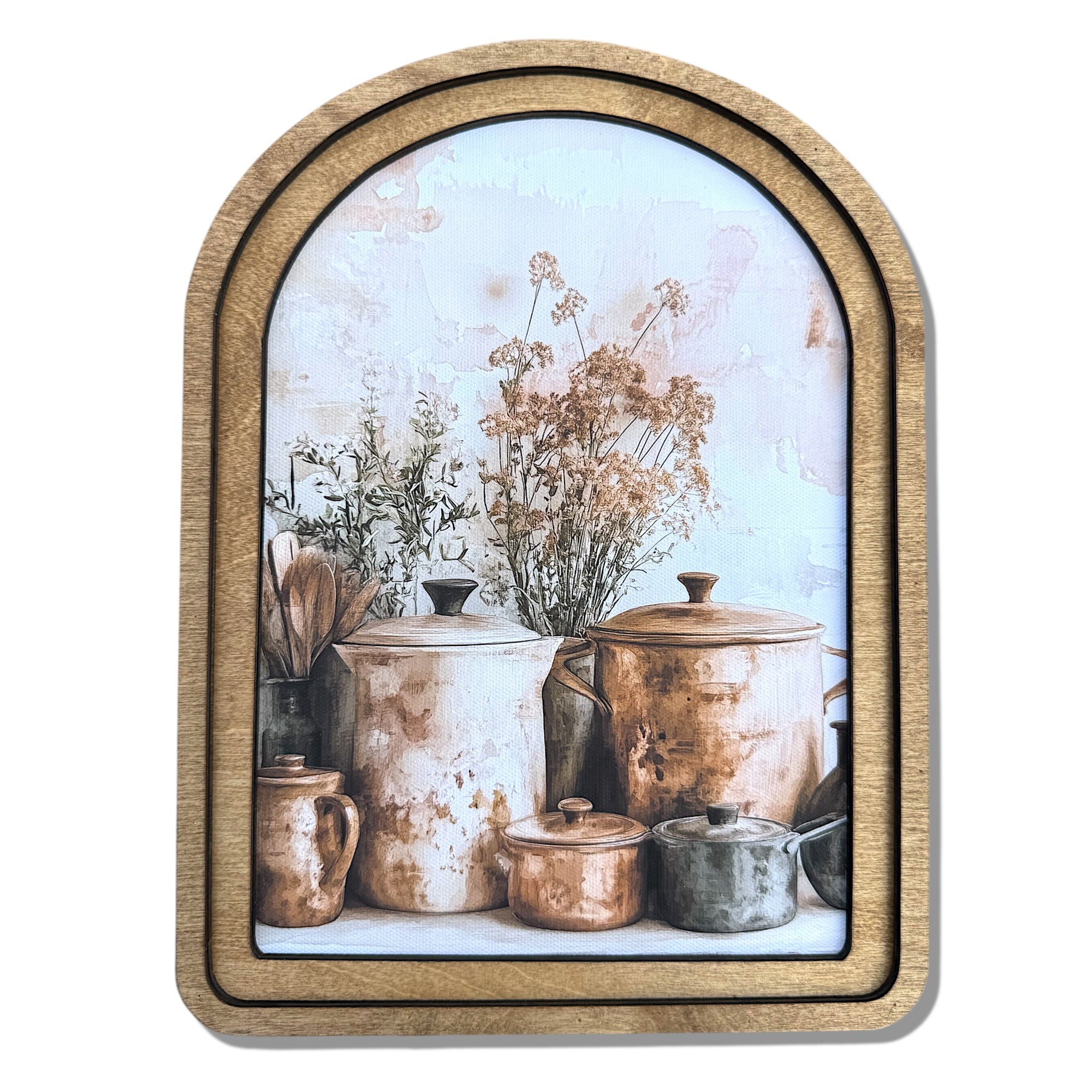 Copper Pots Arch Top Framed Canvas Artwork