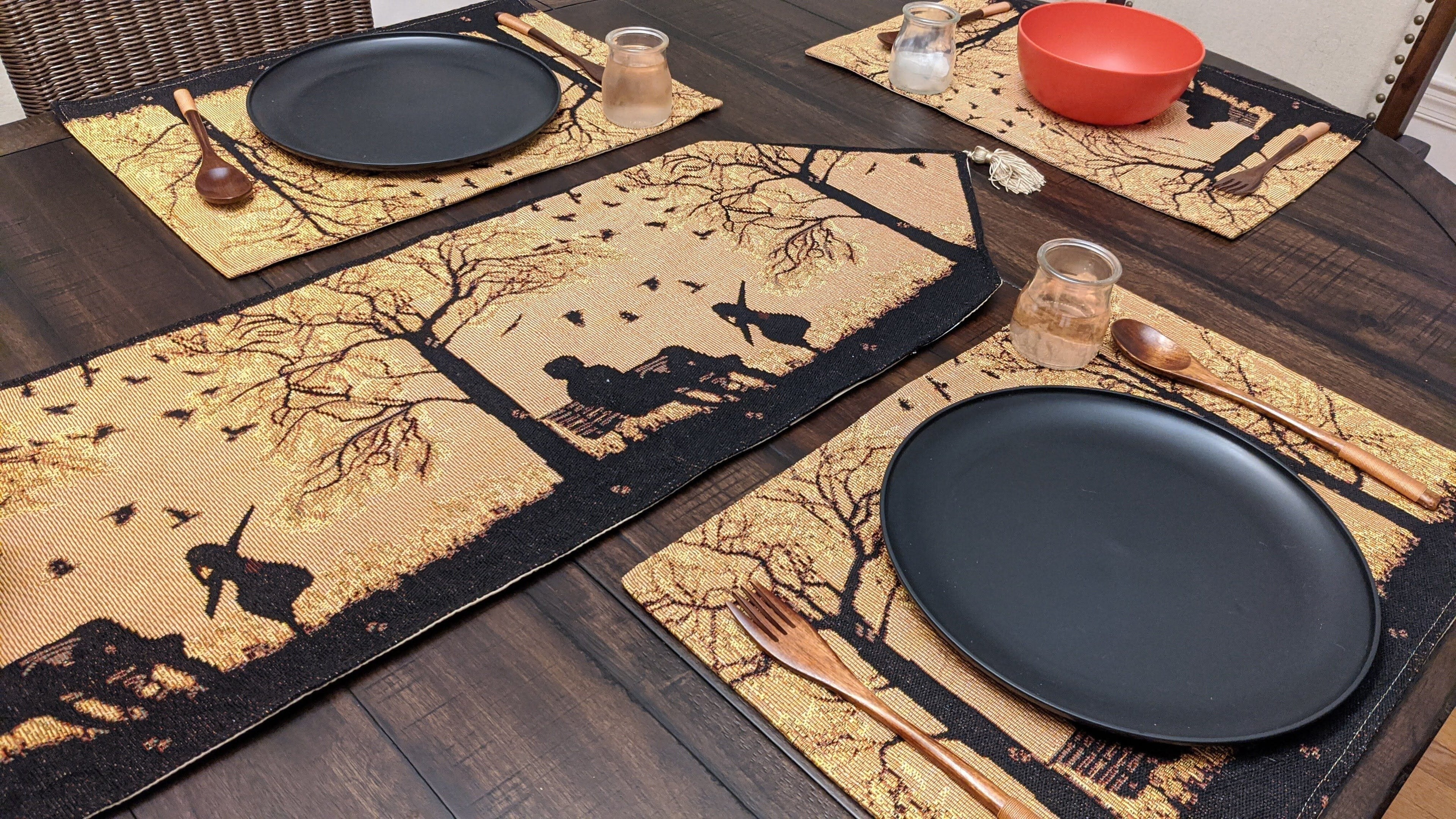 DaDalogy Autumn Birds Family Gathering Woven Tapestry Dining Table Runner (18198)