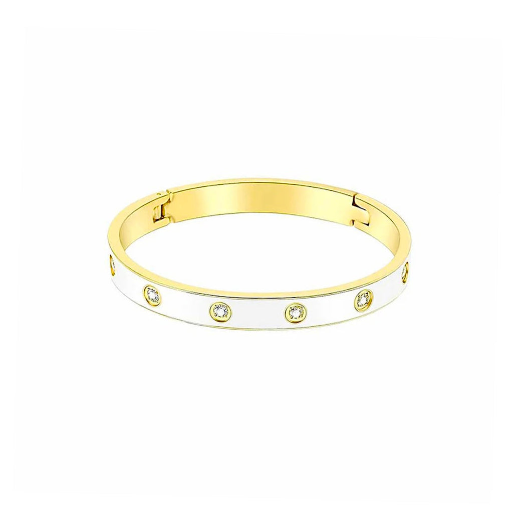 BG808EWG B.Tiff 8-Stone Bold White Enameled Gold Bangle Bracelet