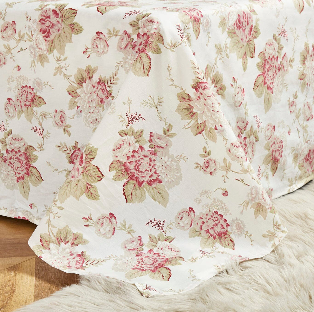 DaDa Bedding Hint of Mint Dainty Cottage Floral Roses Cotton Flat Sheet Only w/ Pillow Case (3036)