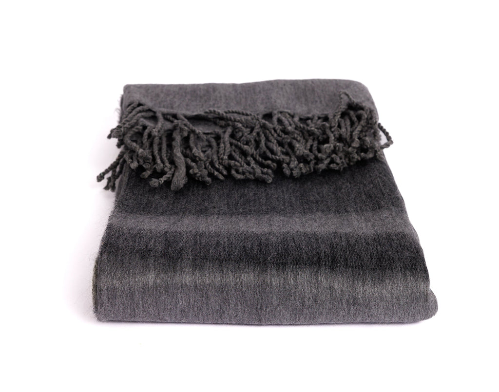 Handwoven Alpaca Throw Blanket From Ecuador - Storm Grays & Olive - Kallpa Collection