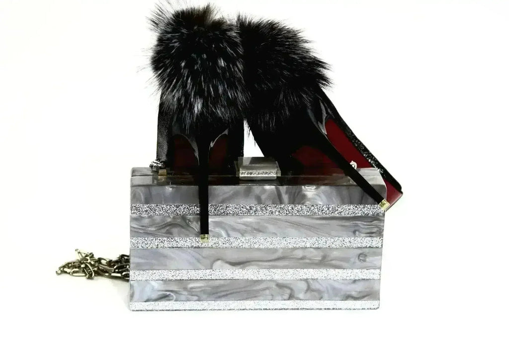 Marble Silver Stripe Box Clutch
