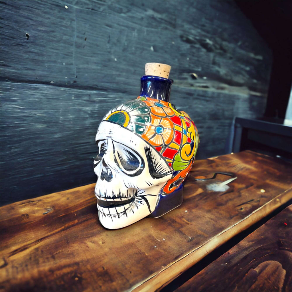 Small Talavera Skull Decanter | Day of the Dead Ceramic Bottle