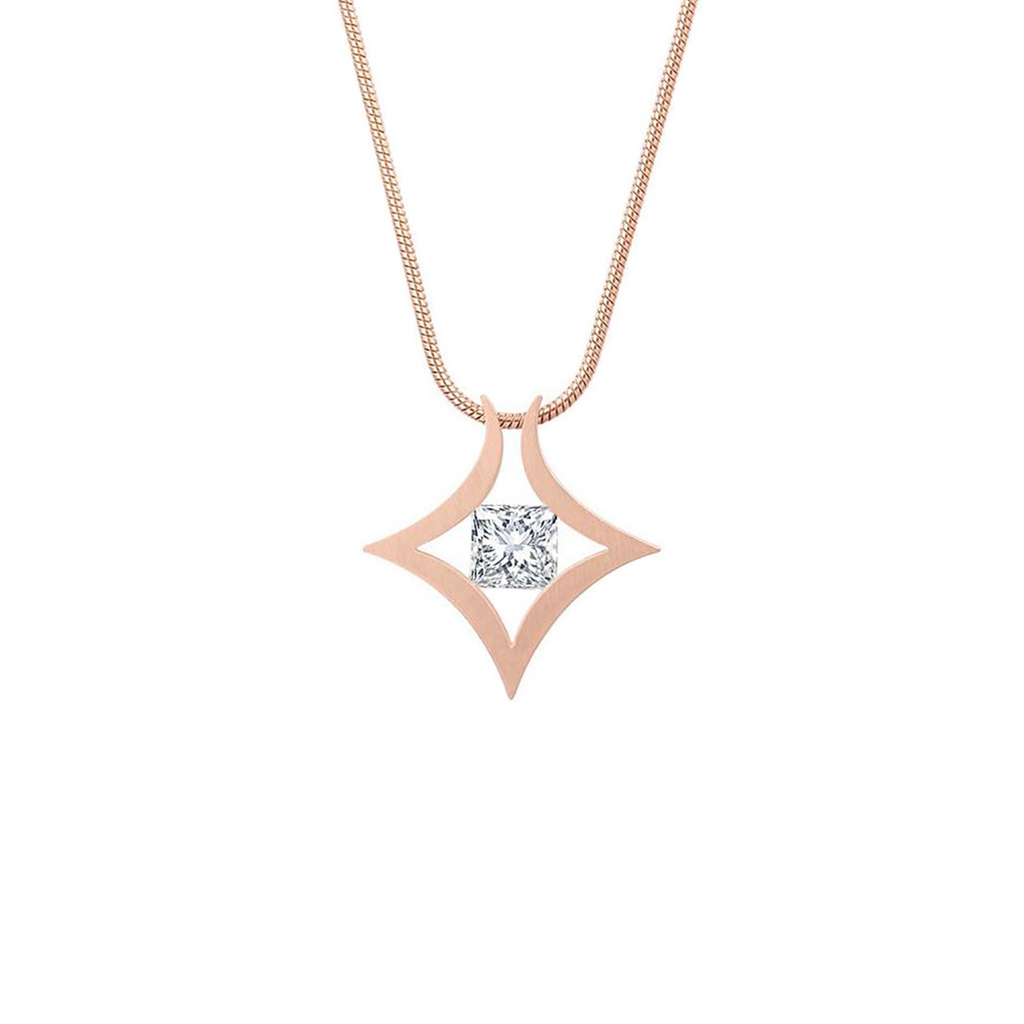 PT124RG B.Tiff Rose Gold Natal 1 ct Princess Cut Tension Pendant Necklace