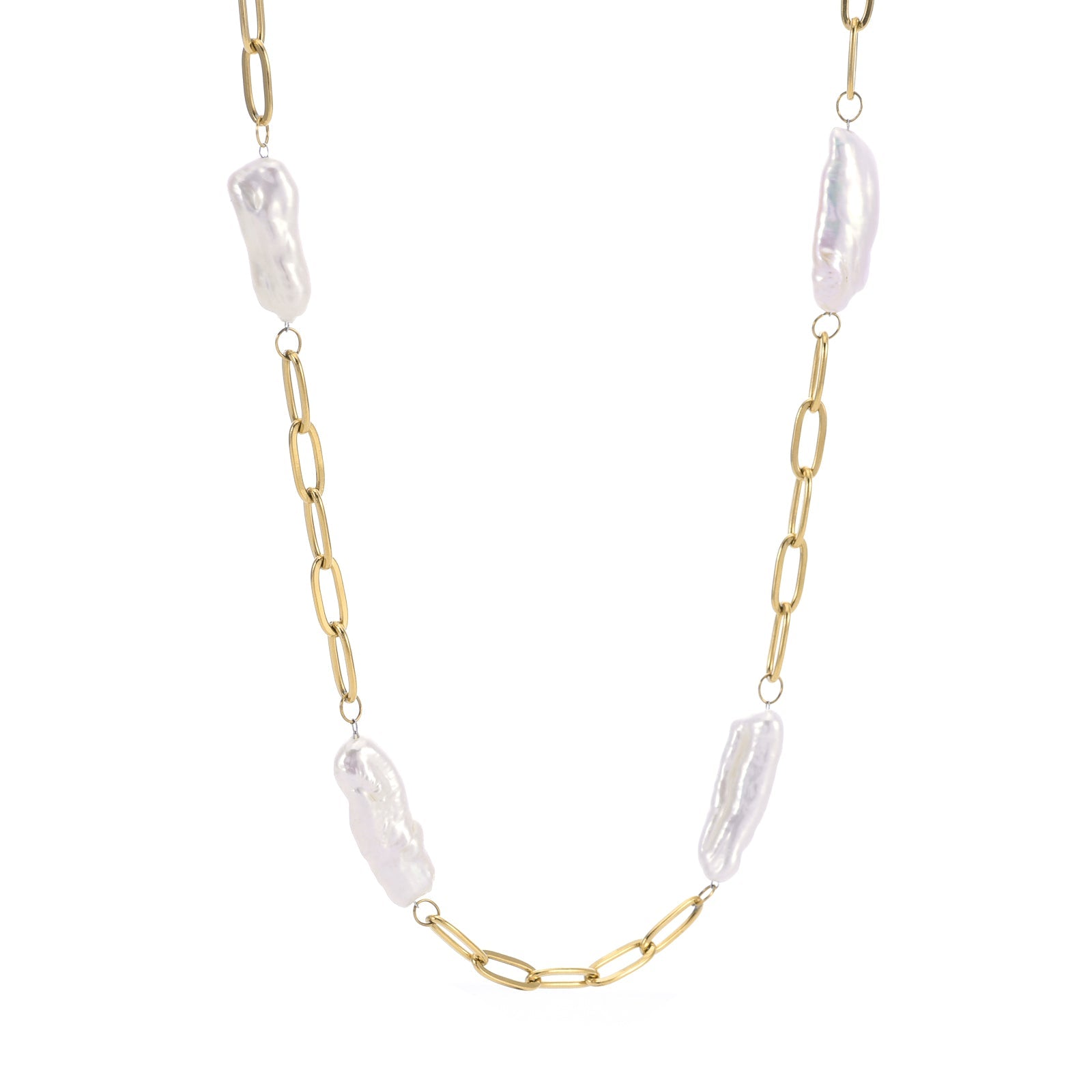 PT280G B.Tiff Freshwater Pearl Interlaced Oval Link Mask Chain Necklace
