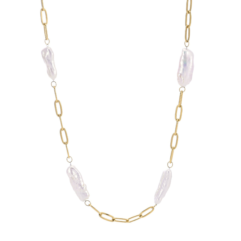PT280G B.Tiff Freshwater Pearl Interlaced Oval Link Mask Chain Necklace