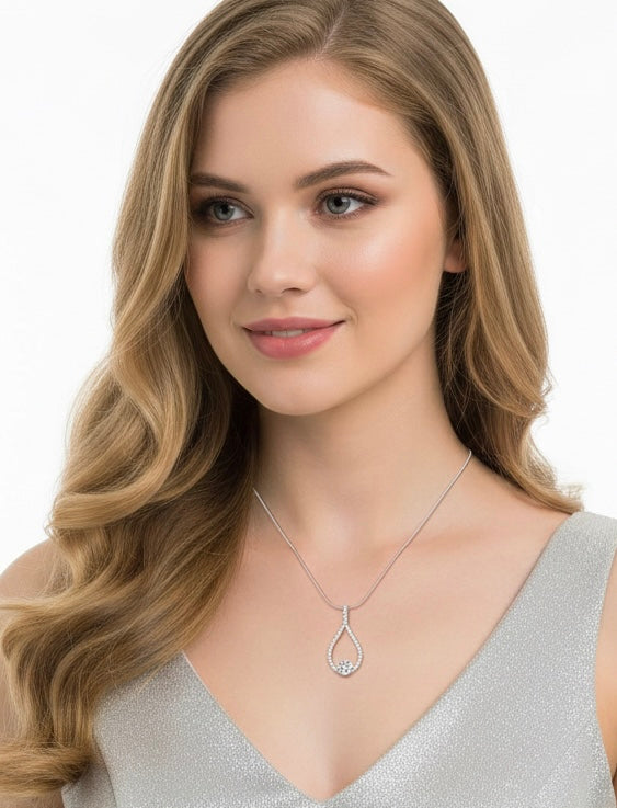 PT306W B.Tiff 1 ct Solitaire Pave Larme Pendant Necklace