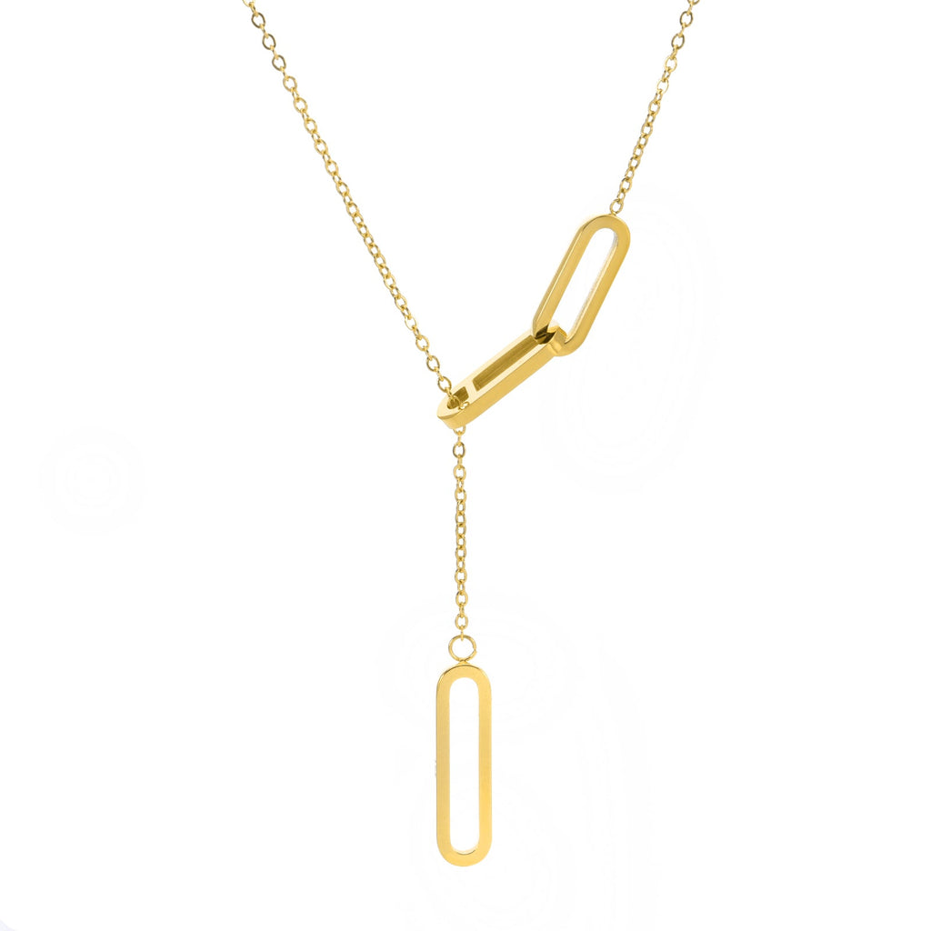 PT330G B.Tiff Adjustable Rolo Lariat Chain Necklace with Paperclip Links