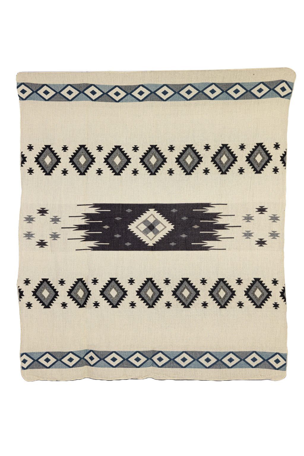 Handwoven Reversible Diamond Dark Blue Gray & Black Alpaca Throw Blanket - Yachana Collection